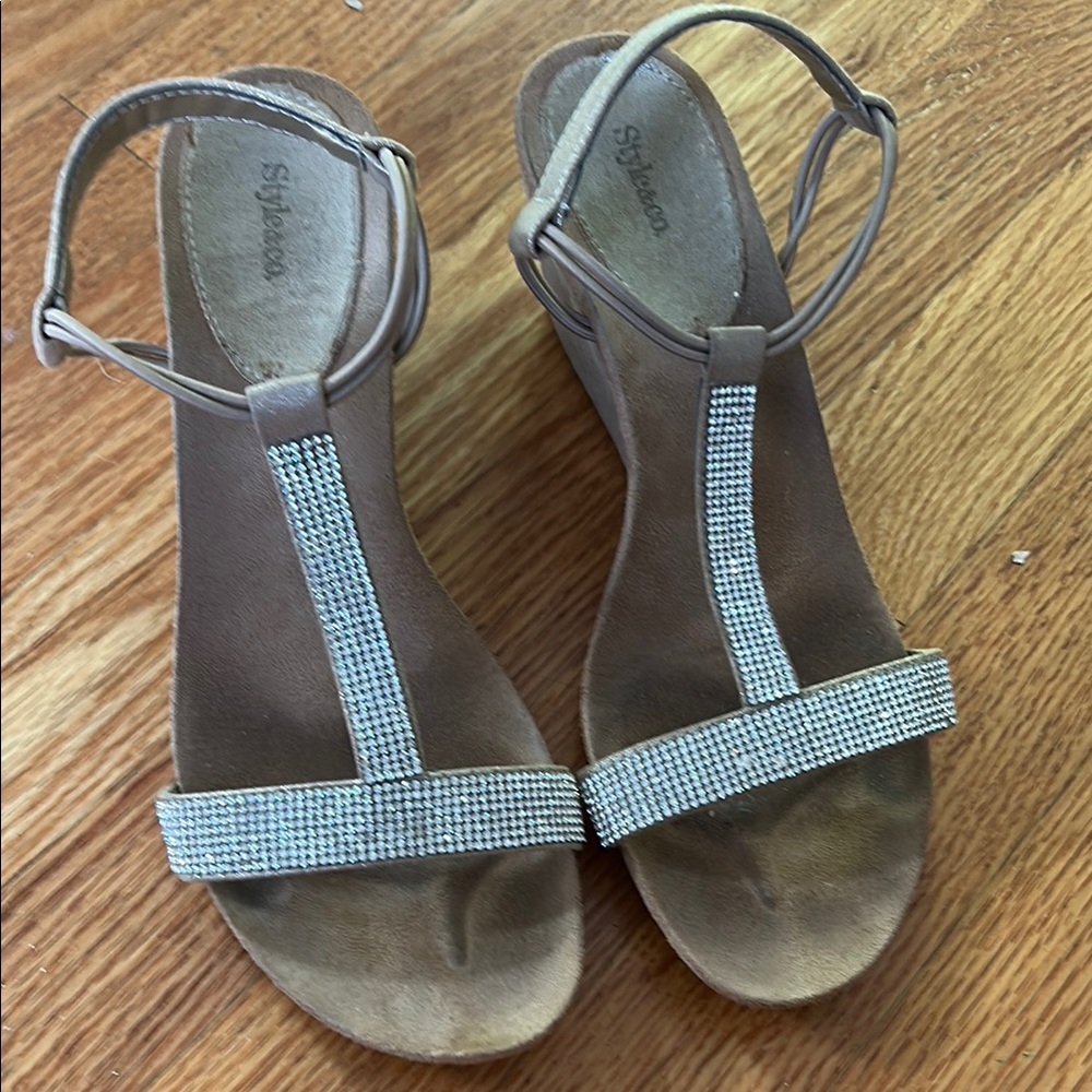 Styluxe Women's Tan Sandals with Silver Accents